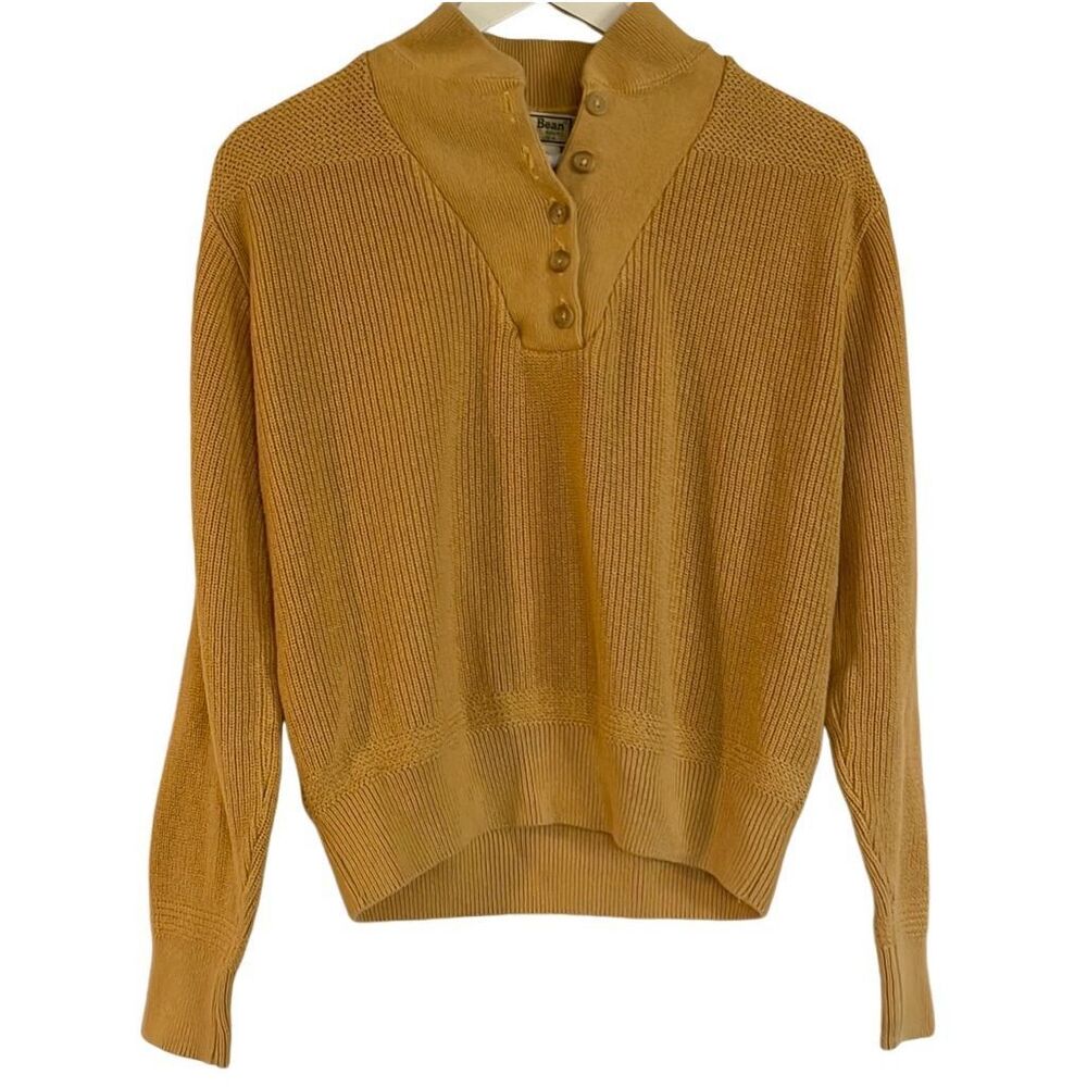 L.L. Bean vintage yellow cotton ribbed quarter button sweater M